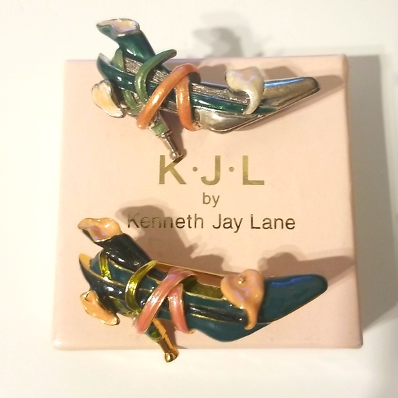 KENNETH JAY LANE KJL Vintage Sterling Silver and Gold Enamel High Heel Slippers - Picture 1 of 10